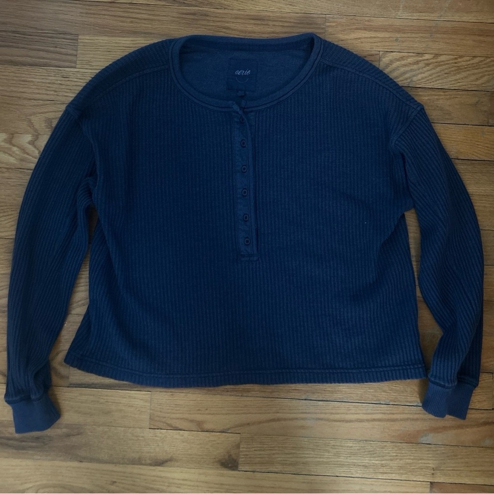 Aerie Dark Blue Ribbed Long Sleeve Tee